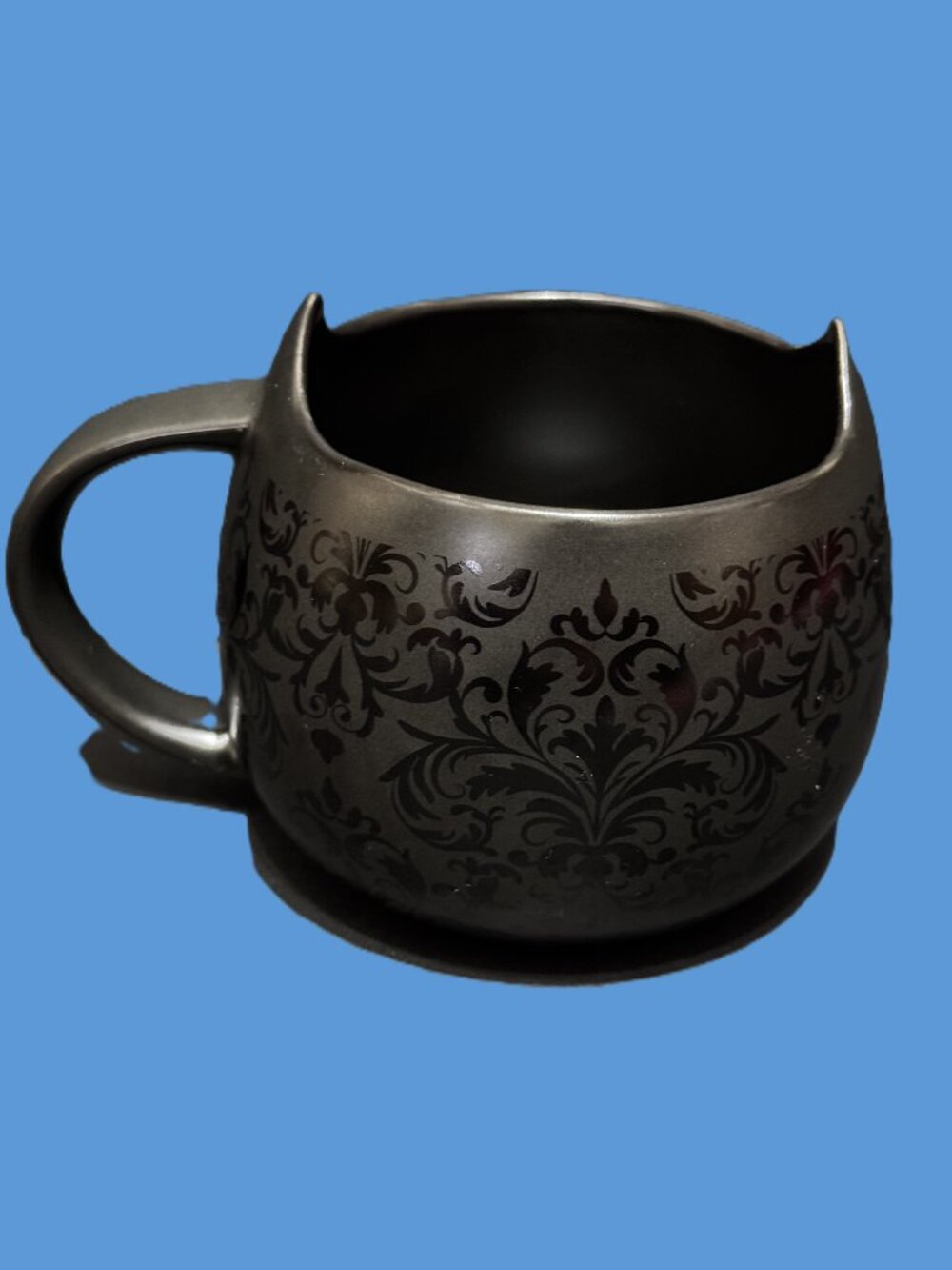 Cat Lady® Box Black Cat Mug with Ears & Filigree Pattern, 12 oz. Stoneware Mug